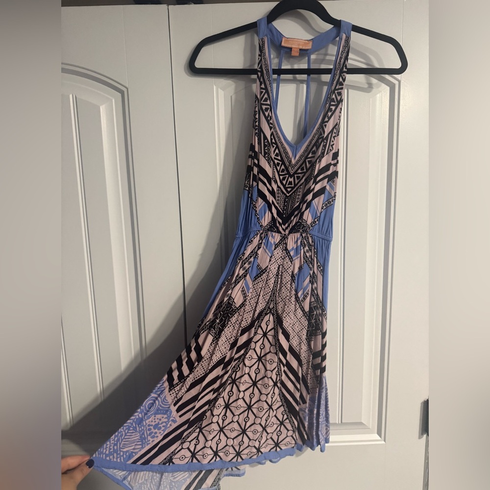 PEACH PUFF BLUE PATTERNED TANK DRESS SIZE LARGE - Picture 2 of 6